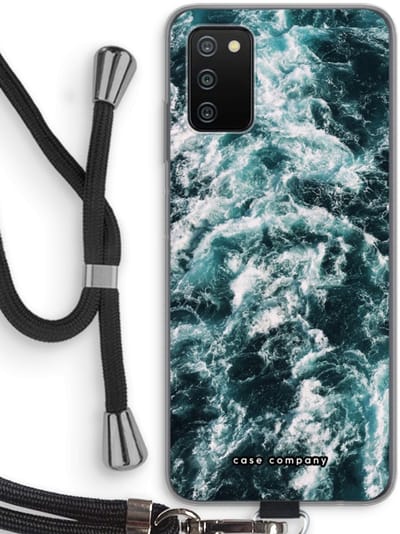 Hoesje met koord geschikt voor Samsung Galaxy A03S hoesje met Koord - Zee golf - Telefoonhoesje met Zwart Koord - Bescherming aan alle Kanten en Over de Schermrand