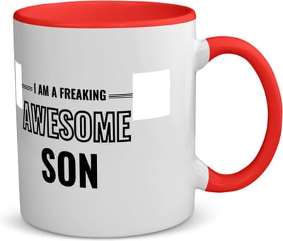 Akyol - i am a freaking awesome son koffiemok - theemok - rood - Zoon - de meest geweldigste zoon - verjaardagscadeau - verjaardag - cadeau - cadeautje voor zoon - zoon artikelen - kado - geschenk - gift - 350 ML inhoud