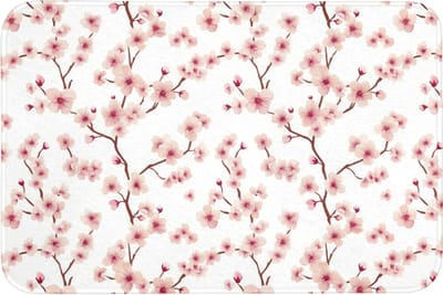 Badmat 90x60 cm - Antislip - Kersenbloesem - Takken - Roze - Badmatten voor badkamer - Badkamermat - Douchemat - Badkamer mat