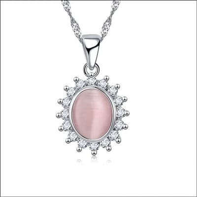 Aramat Jewels | Halskettingen | Zilveren Dames Ketting met Cat’s Eye steen | Roze | |1,5mm | Zilver | Volwassenen | Verkleurd niet
