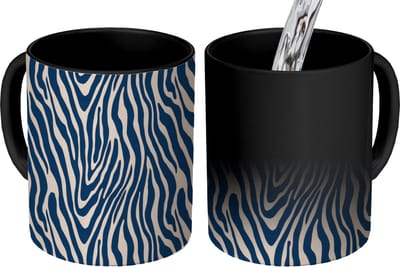 Magische Mok - Foto op Warmte Mokken - Koffiemok - Zebra - Patroon - Blauw - Beige - Magic Mok - Beker - 350 ML - Theemok