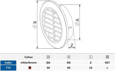 Ventilatierooster Rond 60 mm Bruin met Insectennet voor Ventilatie