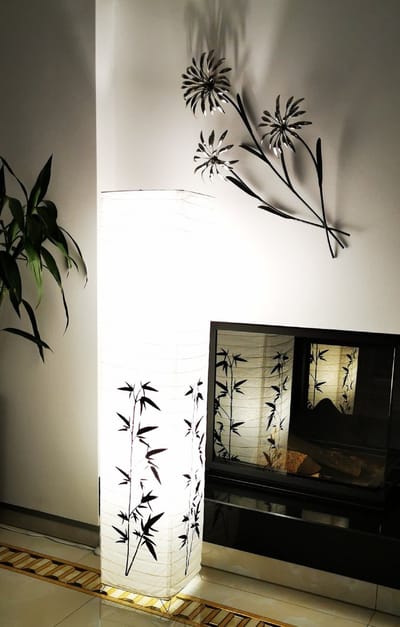 TrangoModern Design LED Vloerlamp 1216L *KOREA* Rijstpapier Lamp *HANDGEMAAKT* met Bamboe Motief incl. 2x E14 LED Lamp I Vorm: hoekig I Hoogte: ca. 125cm I Woonkamer Lamp I Vloerlamp I Rijstpapier