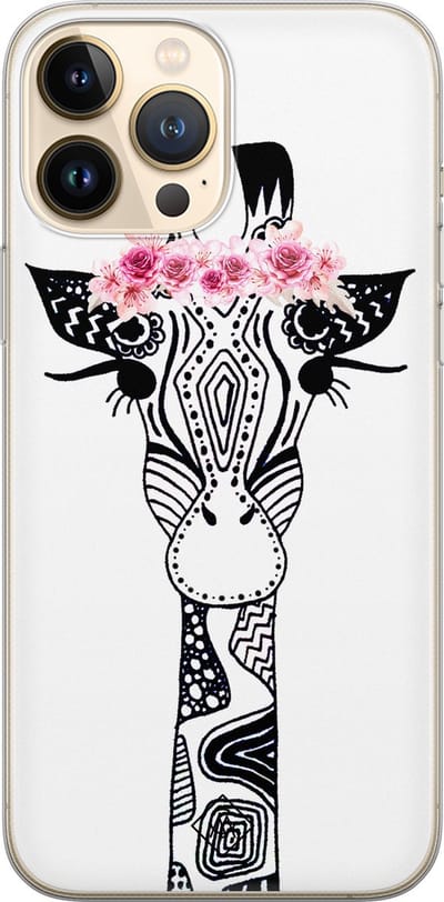 Casimoda® hoesje - Geschikt voor iPhone 13 Pro Max - Giraffe - Siliconen/TPU telefoonhoesje - Backcover - Giraffe - Wit