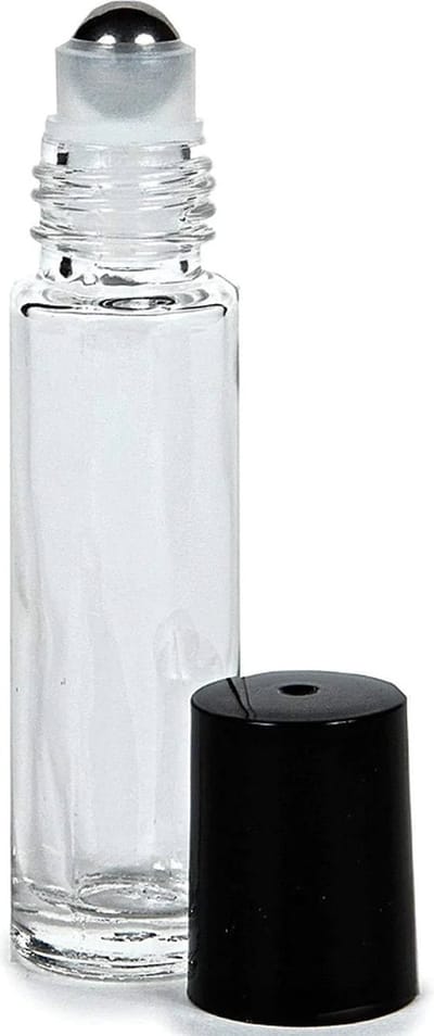 Rollerflesje Glas 10ml Leeg 1 stuk - Roll-on, Transparant Glas Rollerflesjes- RVS Bal - Helder, Zwarte Dop - Etherische Olie - Parfumrollers