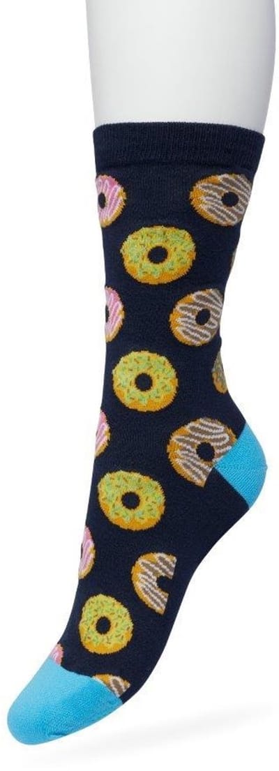 Bonnie Doon Dames Sokken met Donuts Print maat 36/42 Donker Blauw - Thema Sokken - Donut - Cadeau Sokken - Word je Happy en vrolijk van - Zacht Katoen met Gladde Teennaad - Comfortabel - Perfect Cadeau - Black Iris - BT991122.134