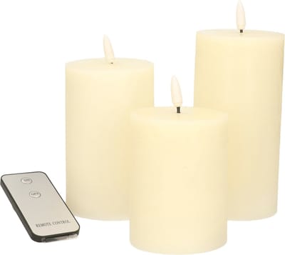 Anna's Collection LED Stompkaarsen met afstandsbediening - 3x - ivoor - 10/12.5/15 cm