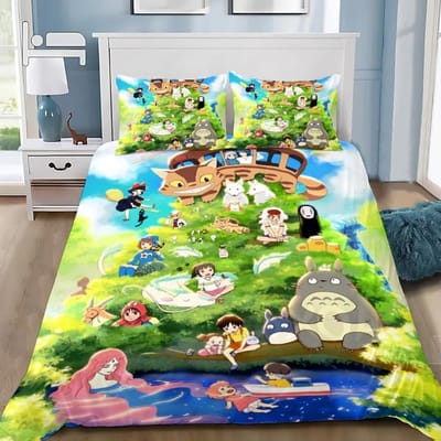 Anime Dekbedovertrek Kussensloop Beddengoedset T-TotoroS Kawaii Volwassene Jongen Meisje Slaapkamerdecoratie Kinderen Eenpersoons Tweepersoons Groot Formaat 135x200cm&set yellow