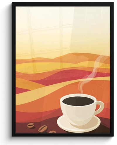 Poster in lijst - Fotolijst 50x70 cm - Posters - Koffie - Landschap - Oranje - Koffiebonen - Posterlijst zwart - Decoratie - Wanddecoratie woonkamer - Muurdecoratie slaapkamer