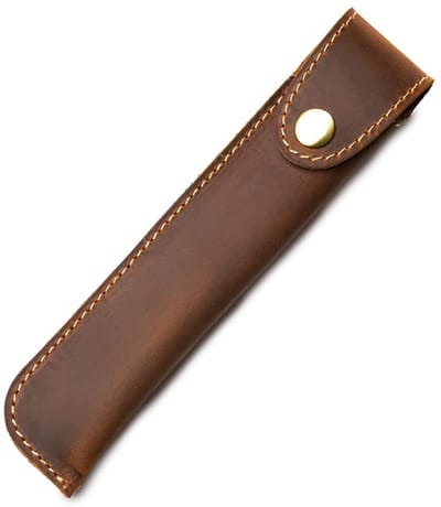 Dailygoods - Balpen etui, lederen pen etui, lederen etui, Crazy Horse leer, met metalen sluiting, voor vulpen pennenmap, balpen stylus, bruin, 3.5 x 17 cm, Retro