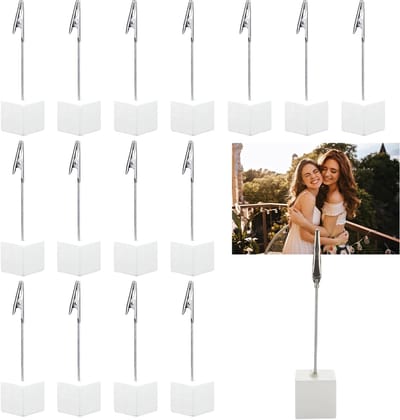 20 stuks klemmen voor het neerzetten van foto's, notitiehouder, bureau, hout, sticky notities, memohouders, staande houder, blad, papier, klemmen voor woondecoratie, kantoor, bruiloft (wit)