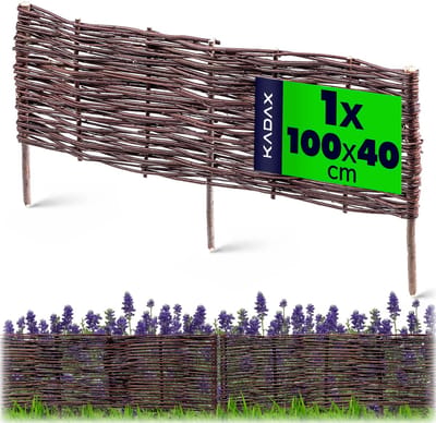 KADAX Palissade van wilgentenen, natuurlijk wilgenhek, handgemaakt wilgenvlechthek, tuinhek voor paden en bloembedden, omheining gazonrand (1 stuk 100 x 40 cm)