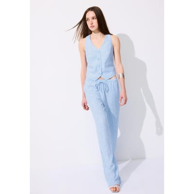Stradivarius Soepele broek van linnenlook met metallic draad  Blauw XS