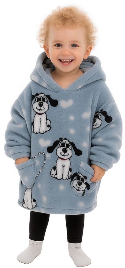 Honden fleece hoodie deken met mouwen - fleece poncho voor kinderen – fleece plaid met mouwen - maat 98/128 – lengte 60 cm – warm & zacht – relax outfit kids – grijs - Badrock