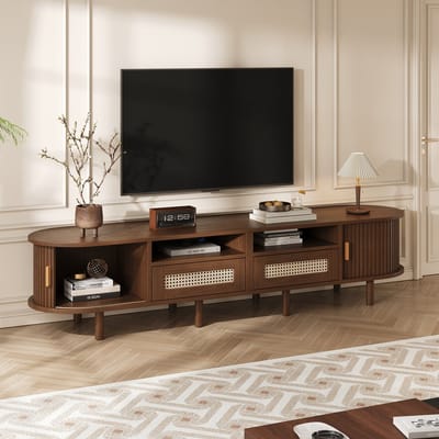 MODENUIT Tv-meubel - Ovale Vorm Met 2 Laden En 2 Schuifdeuren - Voor Woonkamer - MDF En Donker Eiken - 170x40x40 Cm