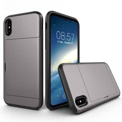 Mobiq pashouder hoesje geschikt voor iPhone XR | vakje voor pasjes grijs