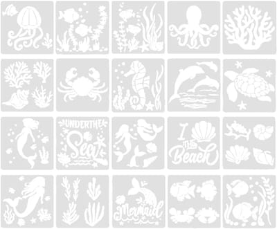 Allecto Plus - Zee Dierenschilderij Stencils Set van 20 Stuks - Zeethema - Kunststof Tekensjablonen voor Houten Meubels - DIY Decoreren met Zee Motieven.