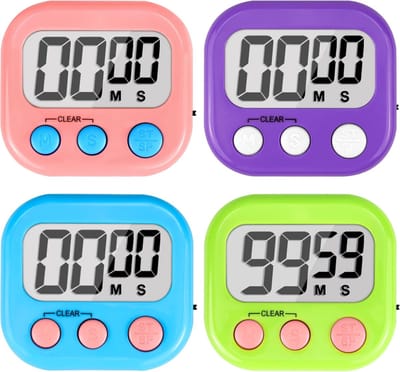 Digitale timer voor kinderen - Klassentimer - Studie-, leer- en tijdmanagementtool voor leraren - Keukenwerk en oefeningen - Eenvoudig te bedienen timerset (roze, blauw, groen, paars)