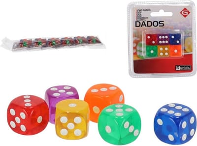 Gerimport Speelgoed spellen Dobbelstenen - multi kleuren - 6x stuks - kunststof