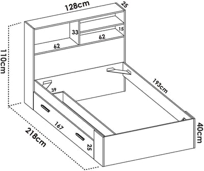 Vente-unique Bedframe hout antracietgrijs, natuurlijk licht 120 x 190 cm