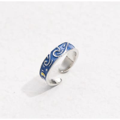 S Koppel Van Gogh Nacht Open Ringen Voor Vrouwen Mannen Eenvoudig Modeontwerp Koperkleur Liefhebbers Blauwe Sterrenhemel Ring Feest Sieraden gray
