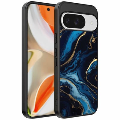 Geschikt voor Google Pixel 9 Pro XL Telefoonhoesje met marmer opdruk - TPU backcover case gold blue marble design - Goud Blauw - Smartphonica geschikt voor Google Pixel 9 Pro XL