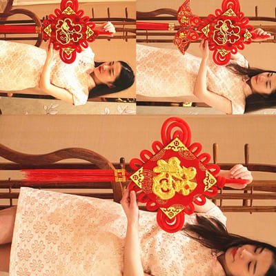 Pendentif Nœud Chinois Décoration Suspendue Caractère FU Salon Ornement Suspendu Nouvel An Chinois beige