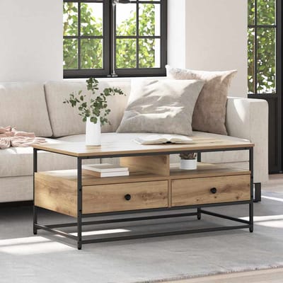vidaXL - Salontafel - Artisanaal - eiken - 100 - x - 51 - x - 45 - cm - Bewerkt - hout