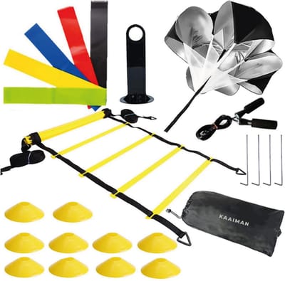 Kaaiman® Voetbal Trainingsmateriaal - Voetbal spullen - Outdoor/Indoor Trainingsmateriaal - Draagtas - Loopladder - Pionnen voetbal - Speedladder - Weerstand parachute - Training - Alle leeftijden