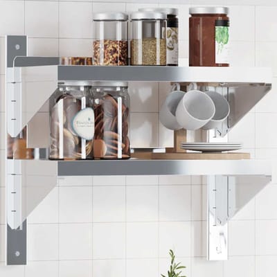vidaXL - Wandschap - 2-laags - 50x23,5x48 - cm - roestvrijstaal - zilverkleurig