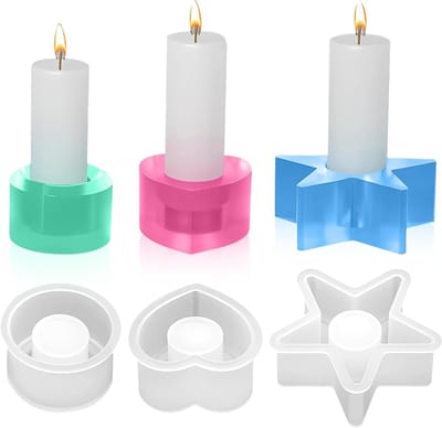 3D Silicone Kaarsenhouders - Set van 3, Hart, Rond en Stervormig - Perfect voor DIY Kaarsen maken
