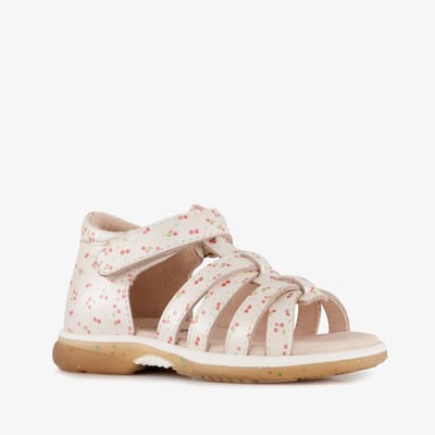Stap leren meisjes sandalen met kersen beige roze - Maat 22