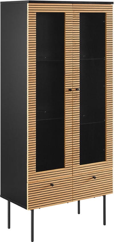 Buffetkast Ruben Eiken - MDF - Breedte 79 cm - Hoogte 179 cm - Diepte 43 cm - Met lades - Met planken - Met openslaande deuren