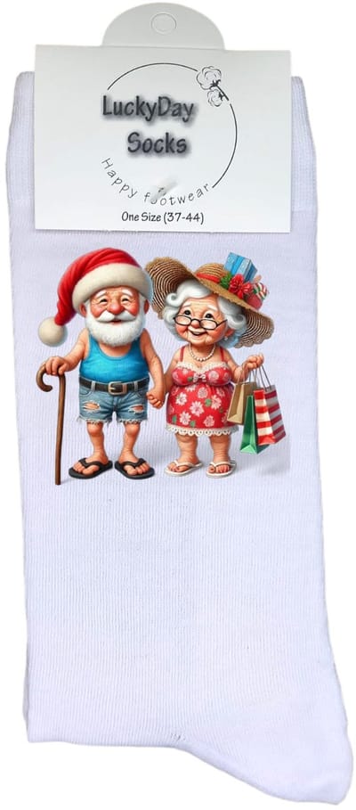 Kerstman - Kerstvrouw - Zomer - Kerstcadeau - LuckyDay Socks - Kerstsokken - Leuk kerst cadeau - Cadeau tip - Voor hem - Voor haar - Maat 37-44