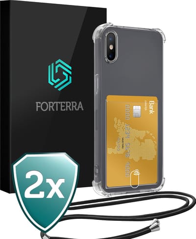 Hoesje Geschikt voor iPhone Xs Max Pashouder Case Siliconen Hoes Met Koord - Hoes Geschikt voor iPhone Xs Max Met Telefoonkoord Hoesje Back Cover Met Pasjeshouder - Transparant - 2 PACK