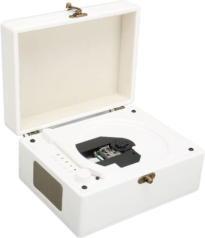 Annadue Bluetooth CD-speler, Draagbare Platenspeler met Stereogeluid Vintage Grammofoonontwerp, voor Thuisgymnastiek, Slaapkamer, Kantoor (WHITE)