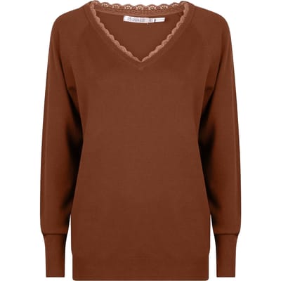 EsQualo Sweater V-neck Lace Brown Maat: S | Sweaters Outlet | Dames | Bruin
