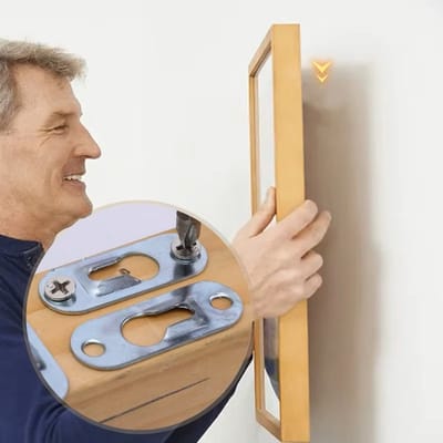 Han-Bar® Fotohangers 10 stuks – Metalen Sleutelgatbevestigingen (45 x 16 mm) + Schroeven in bewaardoosje