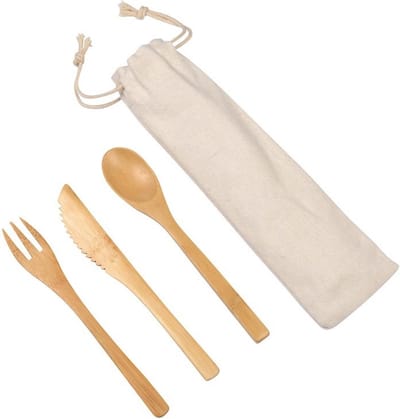 3x Bamboe bestek setje vork/mes/lepel - BBQ camping of strand herbruikbare bestek sets