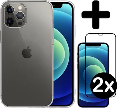 Hoesje - Met 2x Screenprotector - Geschikt voor Apple iPhone 12 Pro - Sterk & Shockproof - Telefoon Hoes - Back Cover - Siliconen Case - Telefoonhoes - Transparant