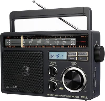 Draagbare Radio-Retekess Radio-FM AM SW-Ondersteuning voor USB-TF-kaart- SD-kaart- met Hoofdtelefoonaansluiting-Cadeaus voor ouders-Donkergrijs-TR618- Vaderdagcadeau