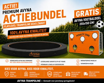 Avyna FlatLevel Ingraaf Trampoline Ø245 cm – Zwart – incl. Voetbaldoel met Penaltywand