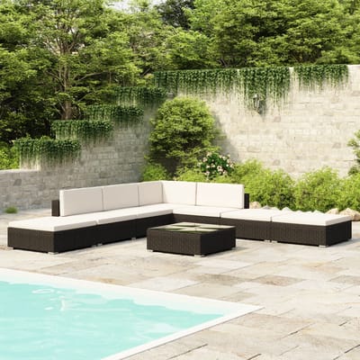 vidaXL - 8-delige - Loungeset - met - kussens - poly - rattan - zwart