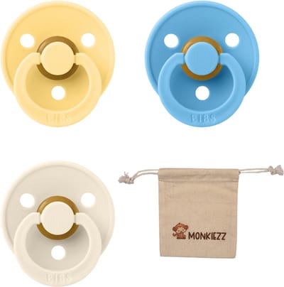 BIBS Fopspenen - Maat 2 6-18 maanden - Latex – Breeze, Ivory, Pale Butter + Monkiezz speenzakje