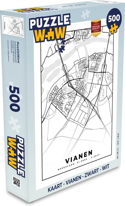 Puzzel Kaart - Vianen - Zwart - Wit - Legpuzzel - Puzzel 500 stukjes
