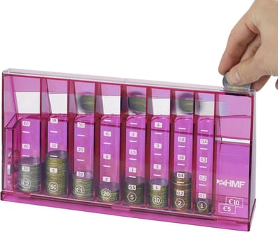 Automatische Euro Muntenteller en Sorteerder met Biljetten Vak - Roze Spaarpot