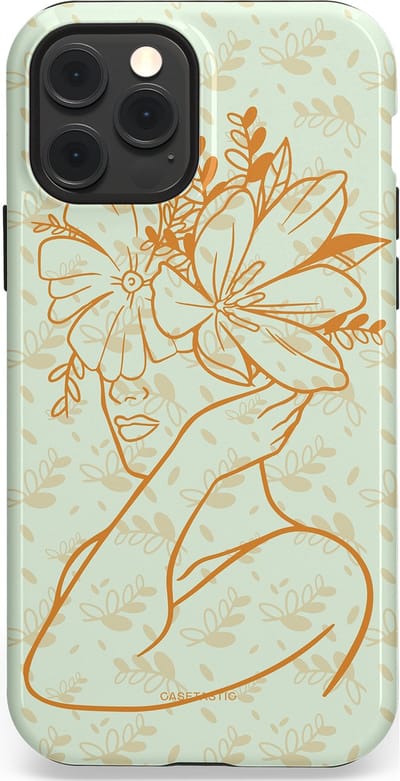Casetastic hoesje geschikt voor Apple iPhone 12 / Apple iPhone 12 Pro - MagSafe - Dubbellaagse bescherming - Minimal Bloom - Fashion Case - Crème Lichtgrijs
