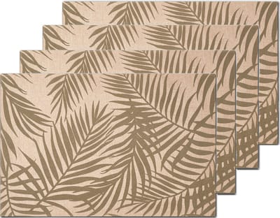 Zeller placemats palm bladeren print - 4x - linnen - 45 x 30 cm - beige/groen - Tafel onderleggers