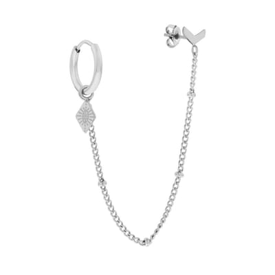 Essentialistics - Oorbellen one piece dubbel ring en stud ruitje en V - Nikkelvrij - Zilverkleur - Stainless steel (verkleurt niet) - Kliksluiting en geleverd met achterkantje