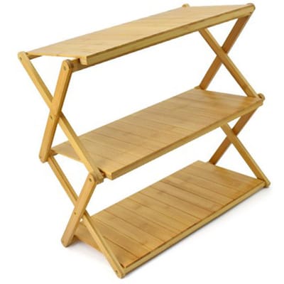 Étagère Pliante en Bois Multi-Couches Économiseuse d'Espace Forte Portance Portable Rack de Rangement pour